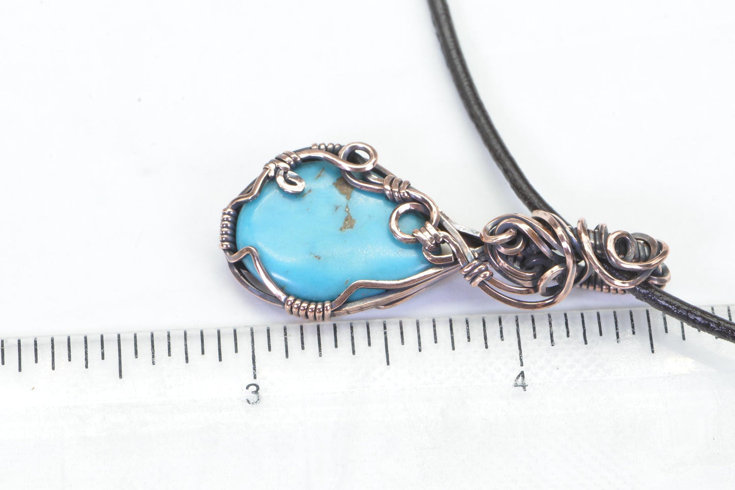 Kingman Turquoise Teardrop Pendant – Patina Copper Wire Wrapped Necklace