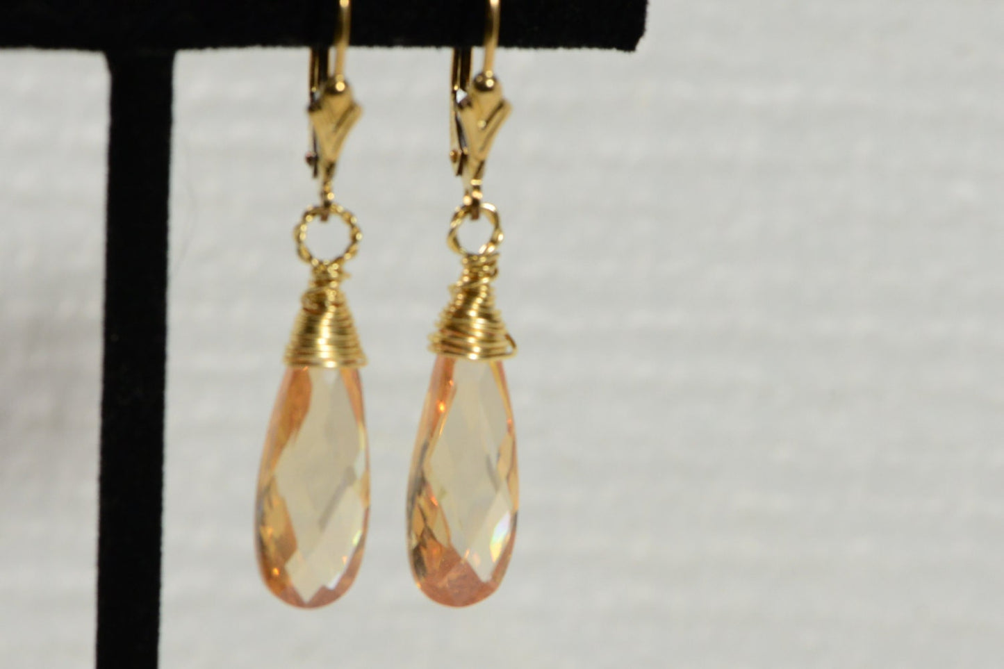 14K Gold Filled Teardrop Earrings, Crystal Wire Wrapped Zircone