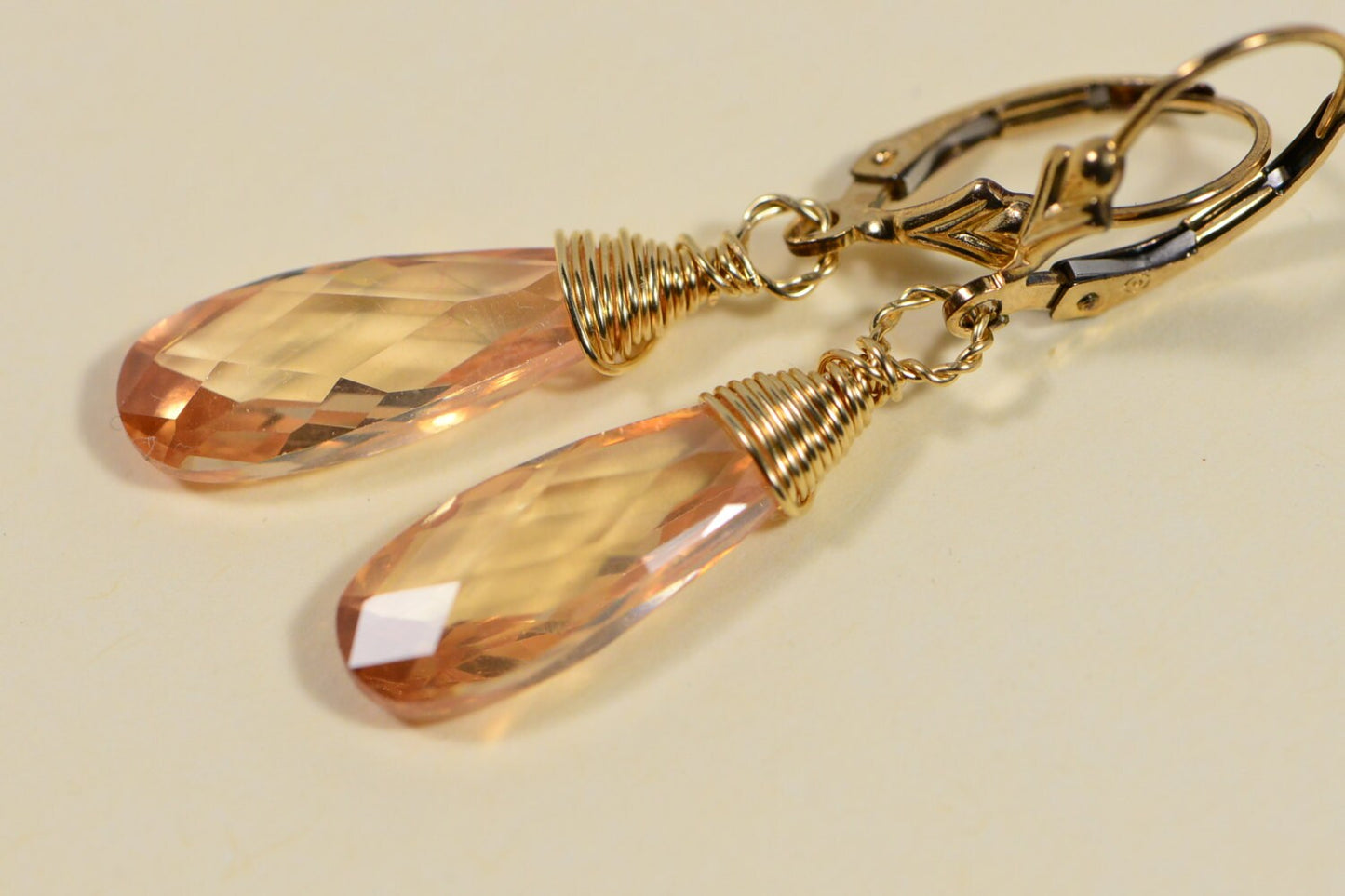 14K Gold Filled Teardrop Earrings, Crystal Wire Wrapped Zircone