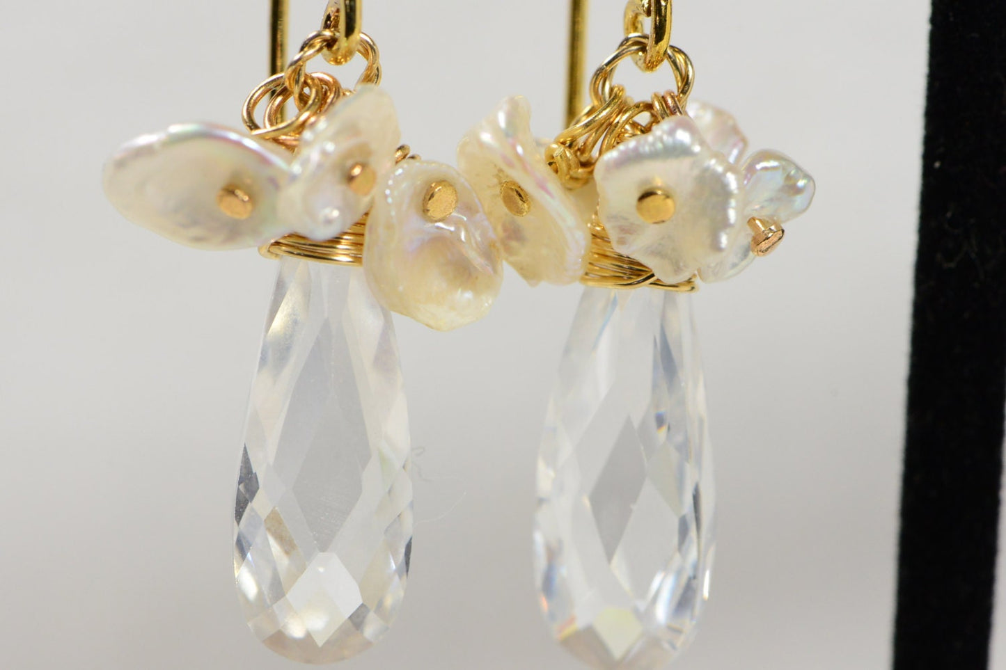 Teardrop Cubic Zirconia Earrings, Keishi Pearl, 14K Gold Filled