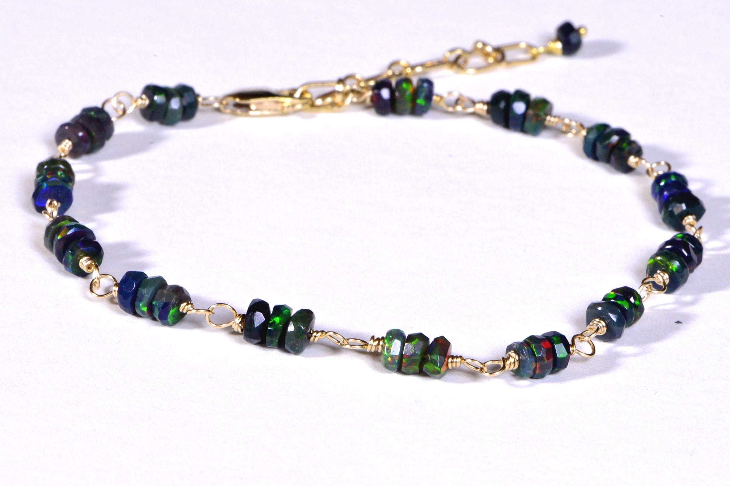 Black Opal Gold Filled Bracelet: Minimalist Gemstone Chain