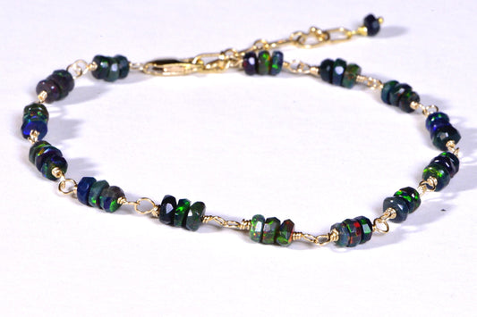 Black Opal Gold Filled Bracelet: Minimalist Gemstone Chain