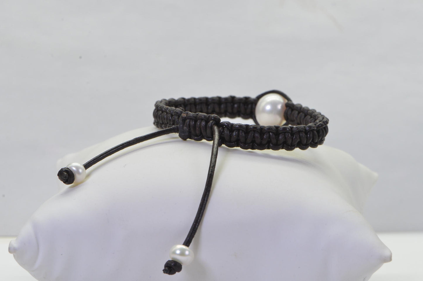 Natural Japanese Saltwater Pearl Woven Leather Cord Bracelet , Adjustable Shamballa Style