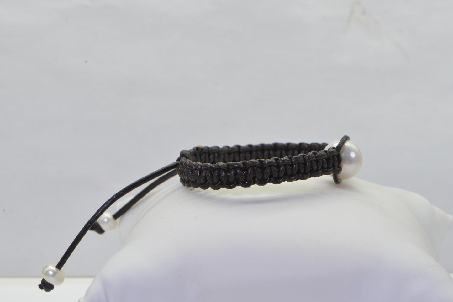 Natural Japanese Saltwater Pearl Woven Leather Cord Bracelet , Adjustable Shamballa Style