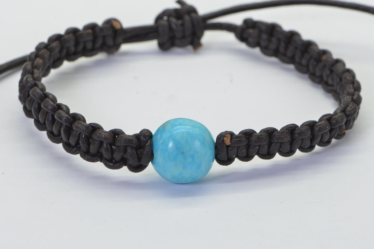 Kingman Turquoise Macrame Bracelet: Adjustable Leather Cord, Healing Crystal