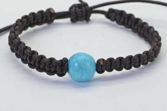 Kingman Turquoise Macrame Bracelet: Adjustable Leather Cord, Healing Crystal