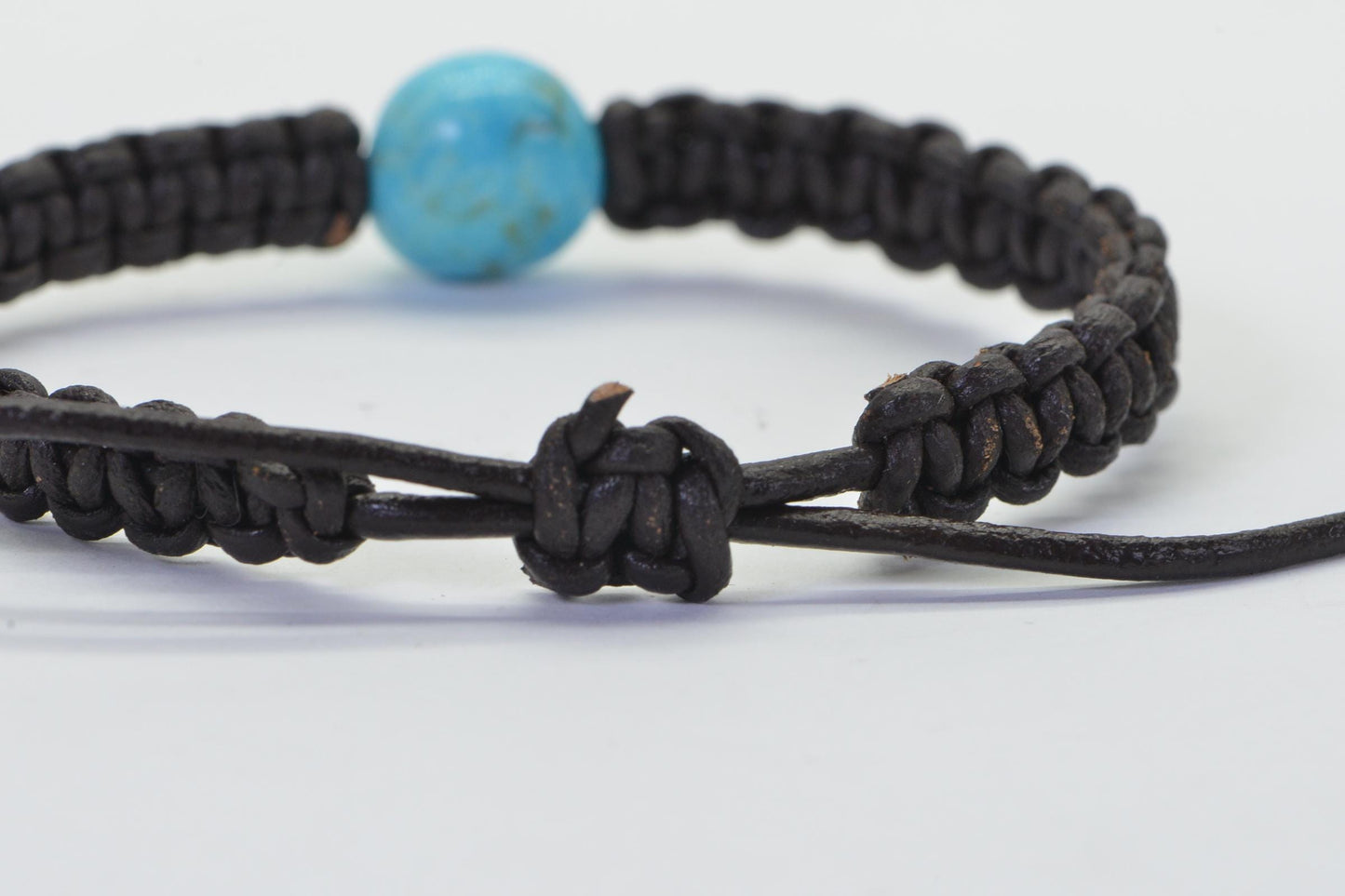 Kingman Turquoise Macrame Bracelet: Adjustable Leather Cord, Healing Crystal
