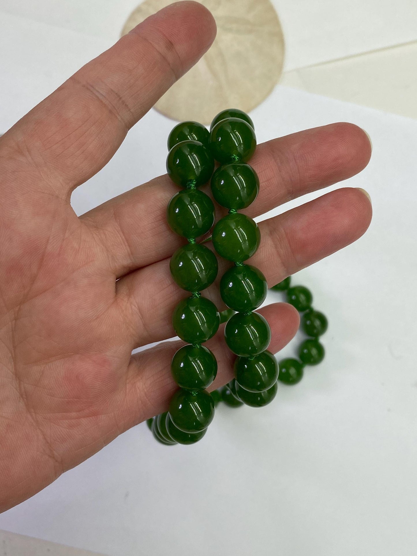 Hand-Knotted Green Jade Mala Necklace: Burma Gemstone, 26 inch 8mm Stones