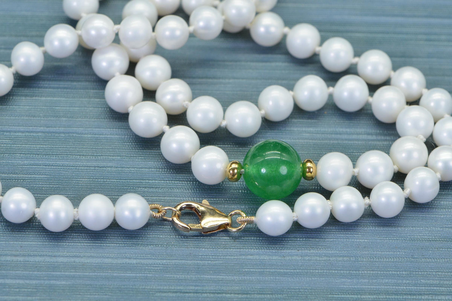 Beaded Pearl Necklace – Green Jade & Freshwater Pearl Choker 14K Gold Filled Gemstone Birthstone Jewelry