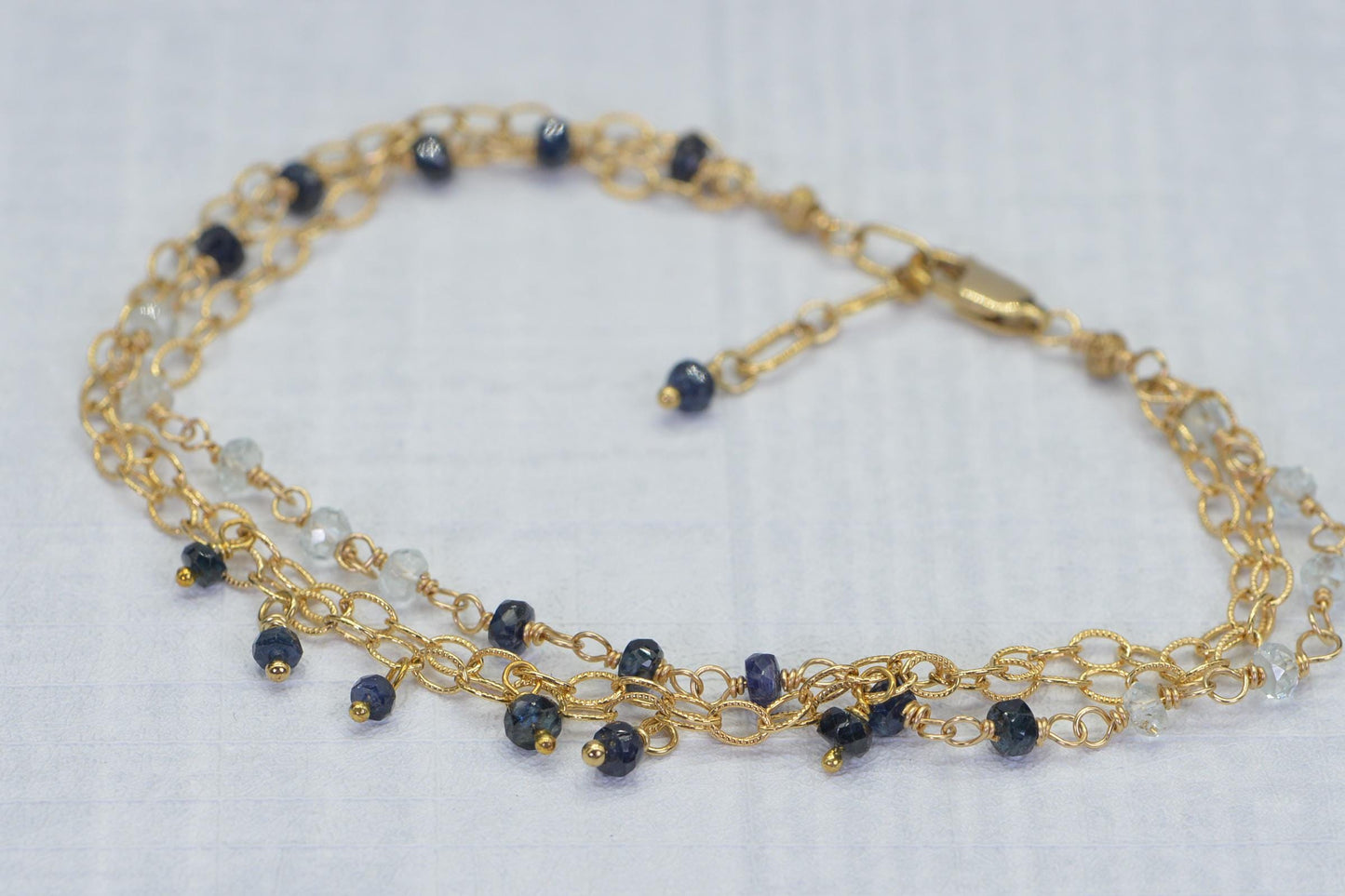 Aquamarine Sapphire Bracelet: 14K Gold Filled Gemstone Charm Bracelet