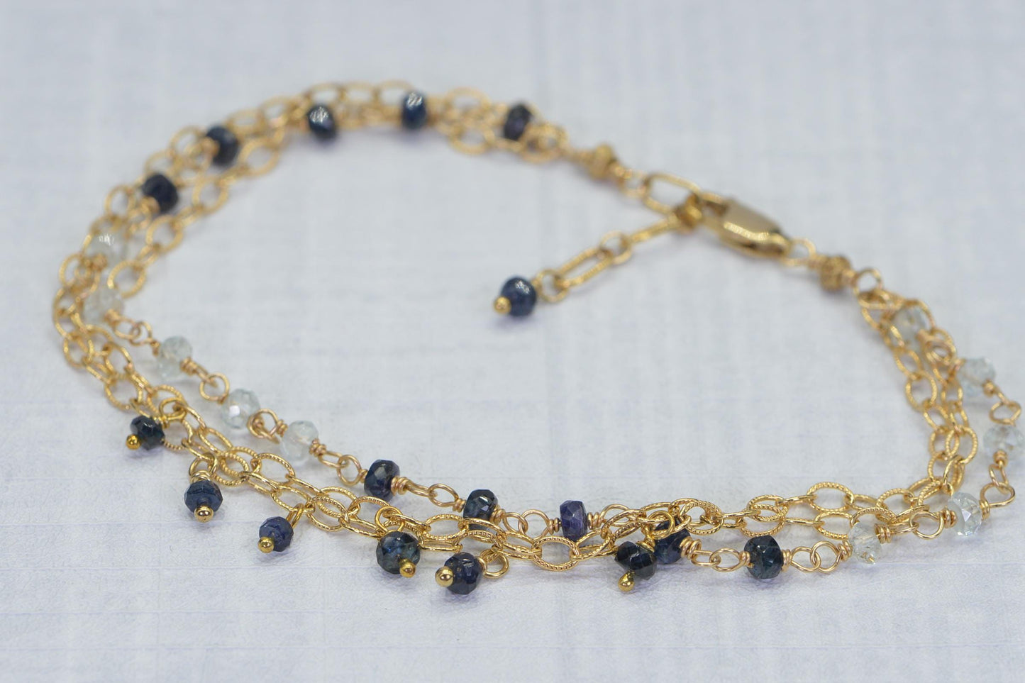 Aquamarine Sapphire Bracelet: 14K Gold Filled Gemstone Charm Bracelet