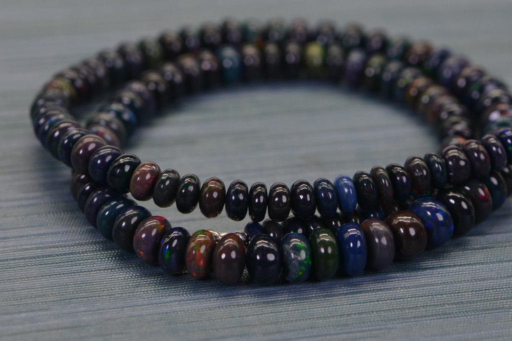 Ethiopian Black Opal Necklace: Graduated Beaded Gemstone Jewelry