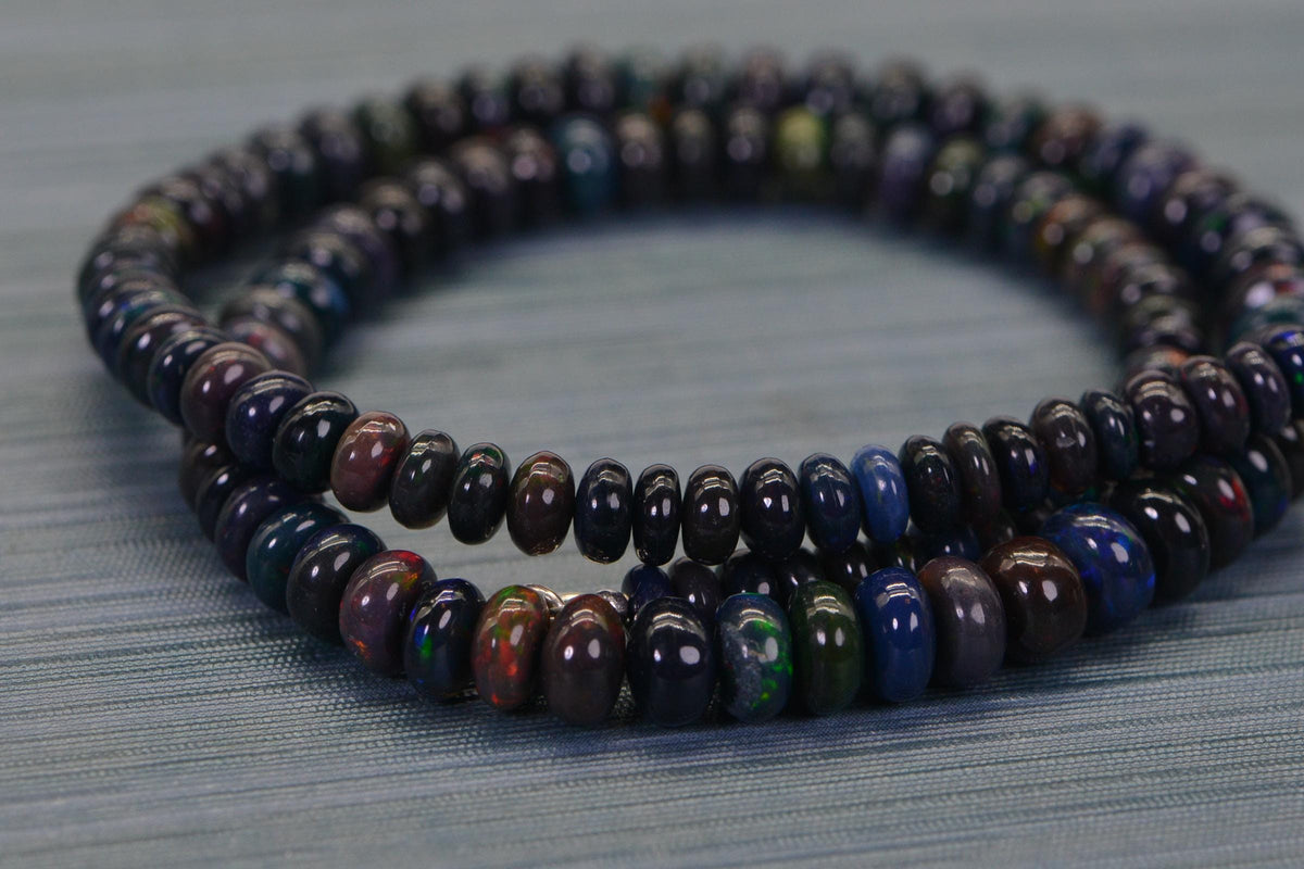 Ethiopian Black Opal Necklace: Graduated Beaded Gemstone Jewelry