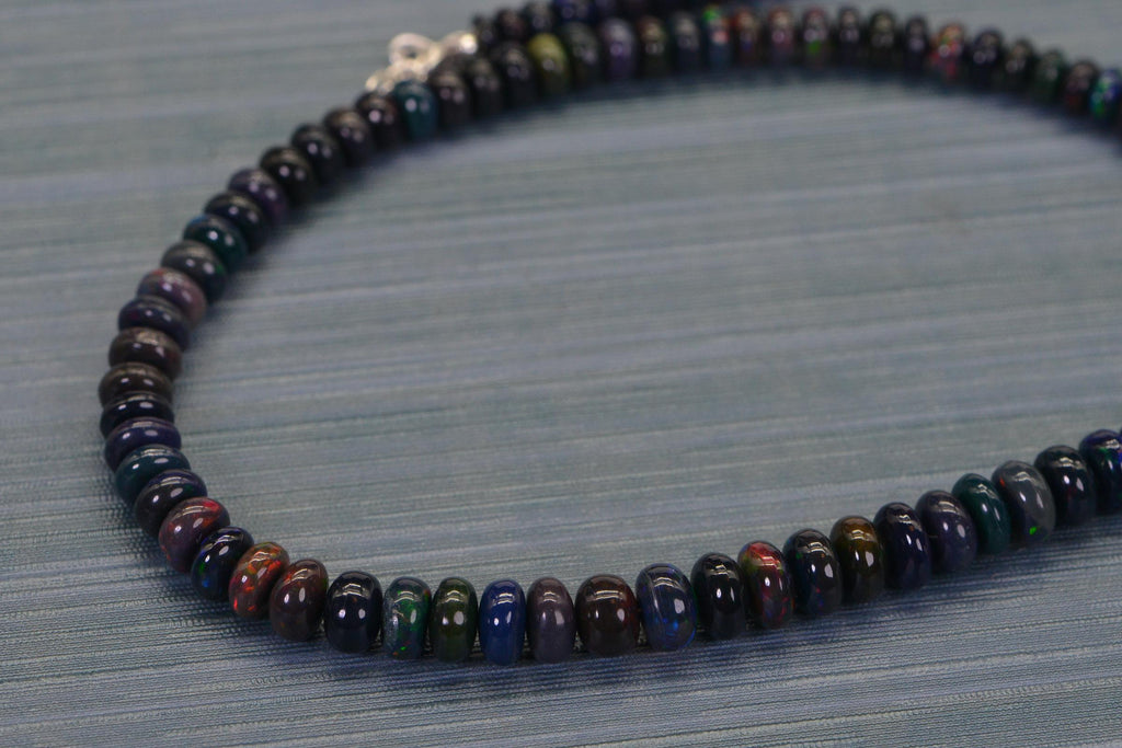Ethiopian Black Opal Necklace: Graduated Beaded Gemstone Jewelry