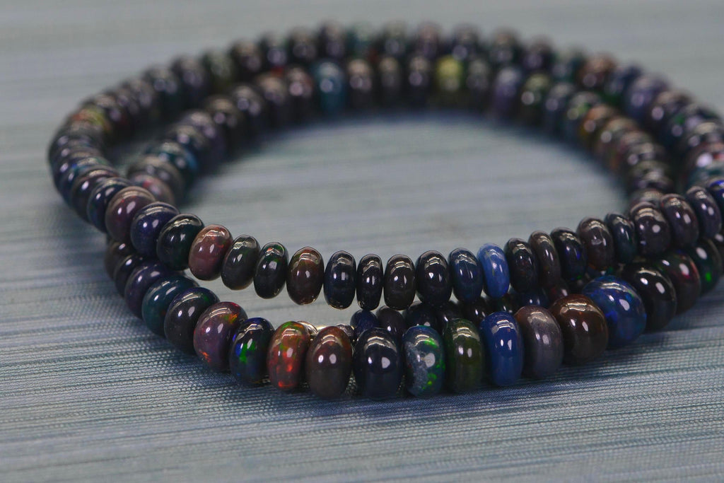 Ethiopian Black Opal Necklace: Graduated Beaded Gemstone Jewelry