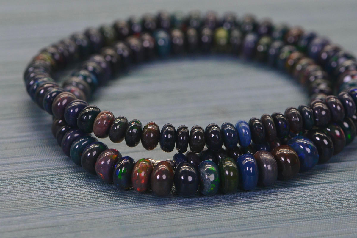 Ethiopian Black Opal Necklace: Graduated Beaded Gemstone Jewelry