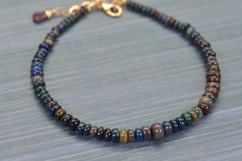 Ethiopian Black Opal Bracelet: 14K Gold Filled or Sterling Silver Beaded Jewelry