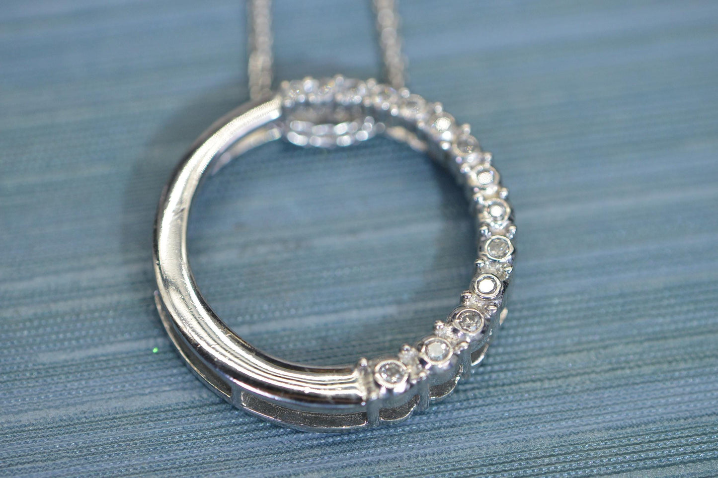 Diamond Circle Pendant 14K White Gold over Sterling Silver Vintage Pendant