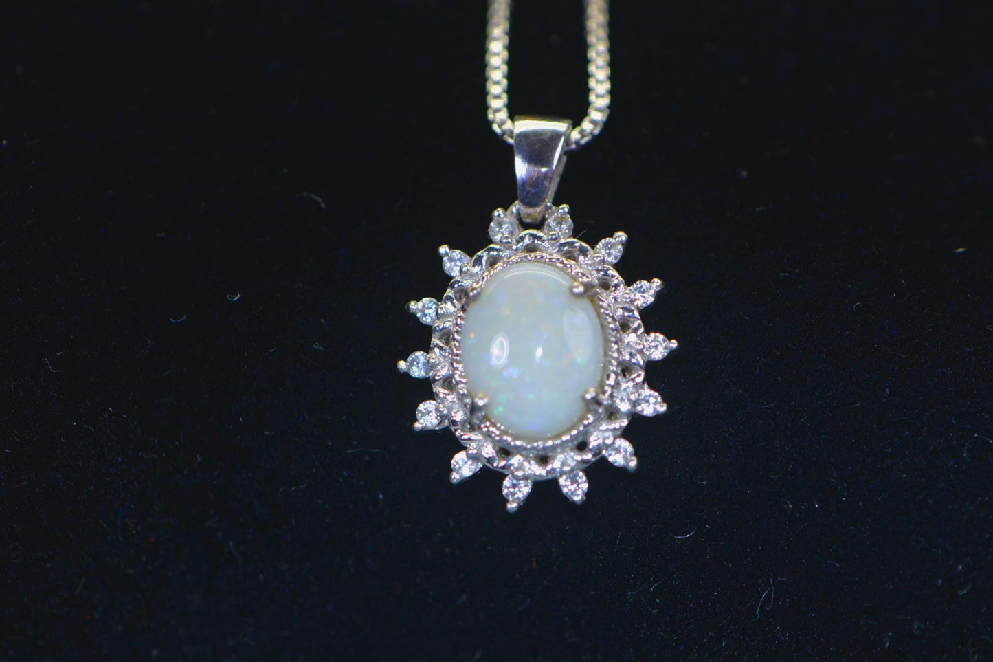 Australian Opal Flower Pendant: 14K White Gold over Sterling Silver