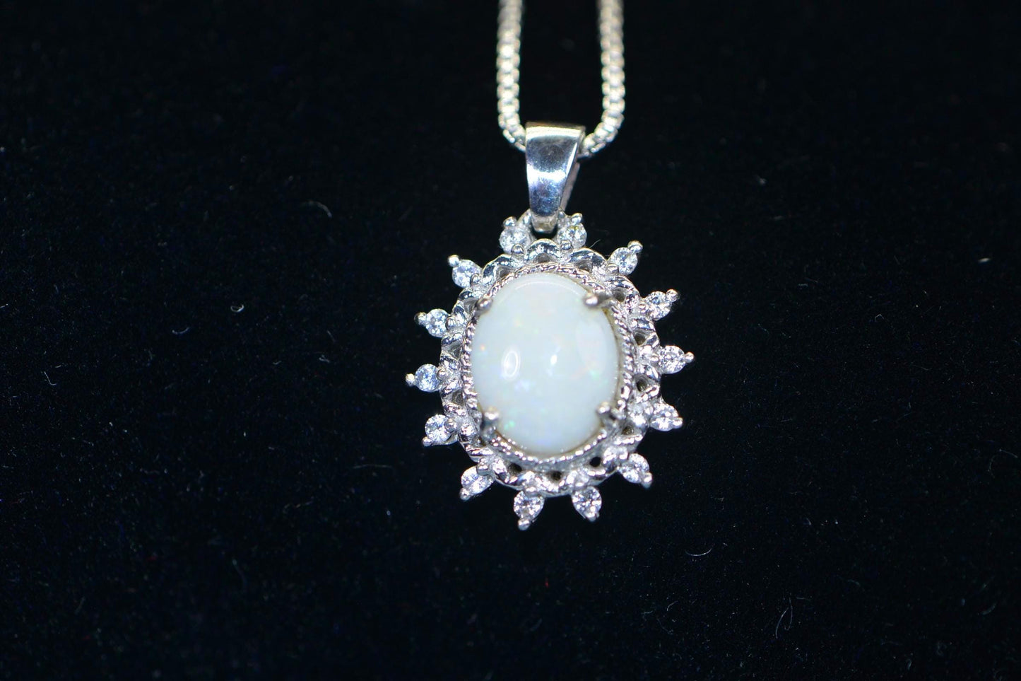 Australian Opal Flower Pendant: 14K White Gold over Sterling Silver