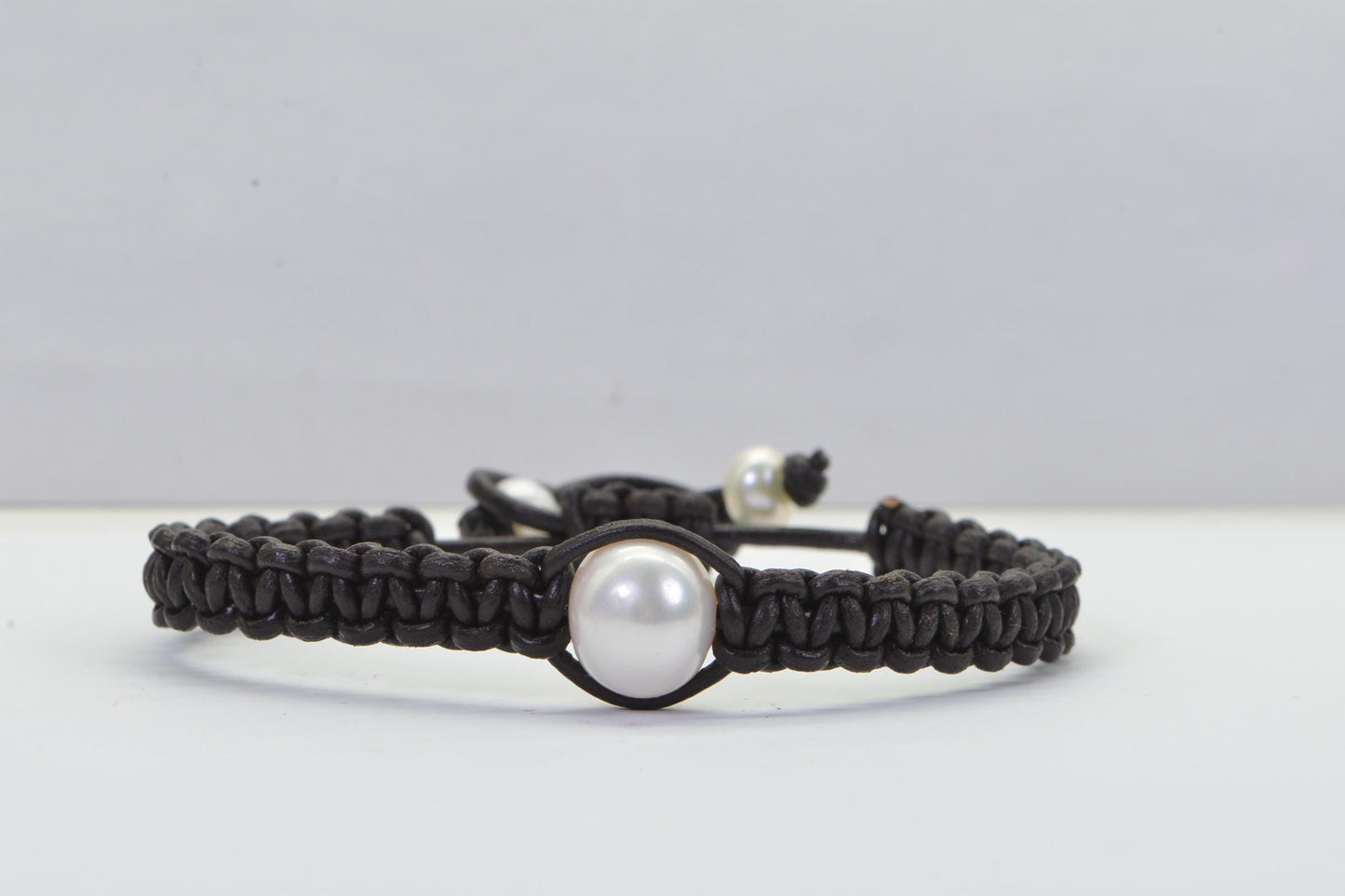 Natural Japanese Saltwater Pearl Woven Leather Cord Bracelet , Adjustable Shamballa Style