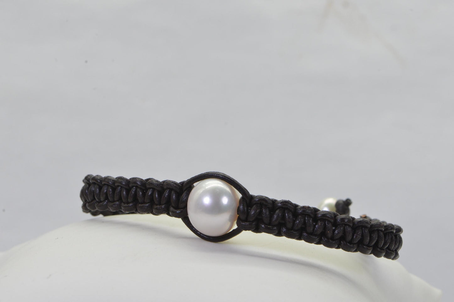 Natural Japanese Saltwater Pearl Woven Leather Cord Bracelet , Adjustable Shamballa Style