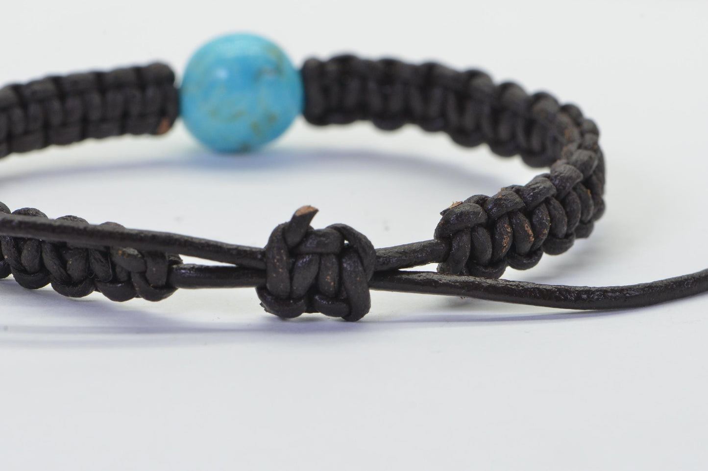 Kingman Turquoise Macrame Bracelet: Adjustable Leather Cord, Healing Crystal