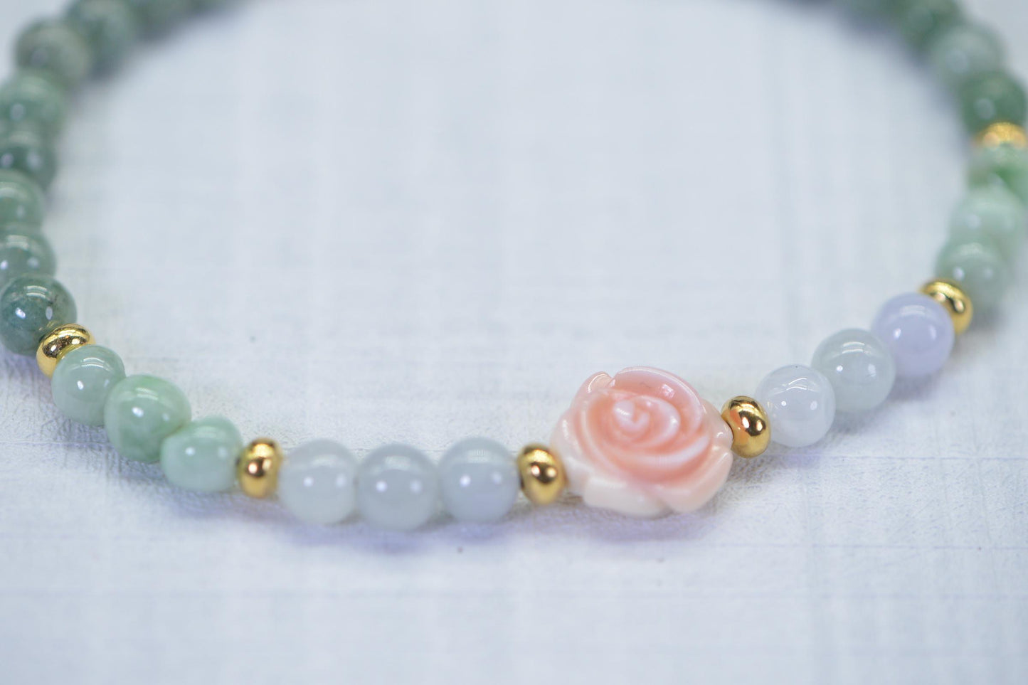 Natural Burma Jade Ice Green Multi color 14K Gold Filled Queen Conch Carved Rose