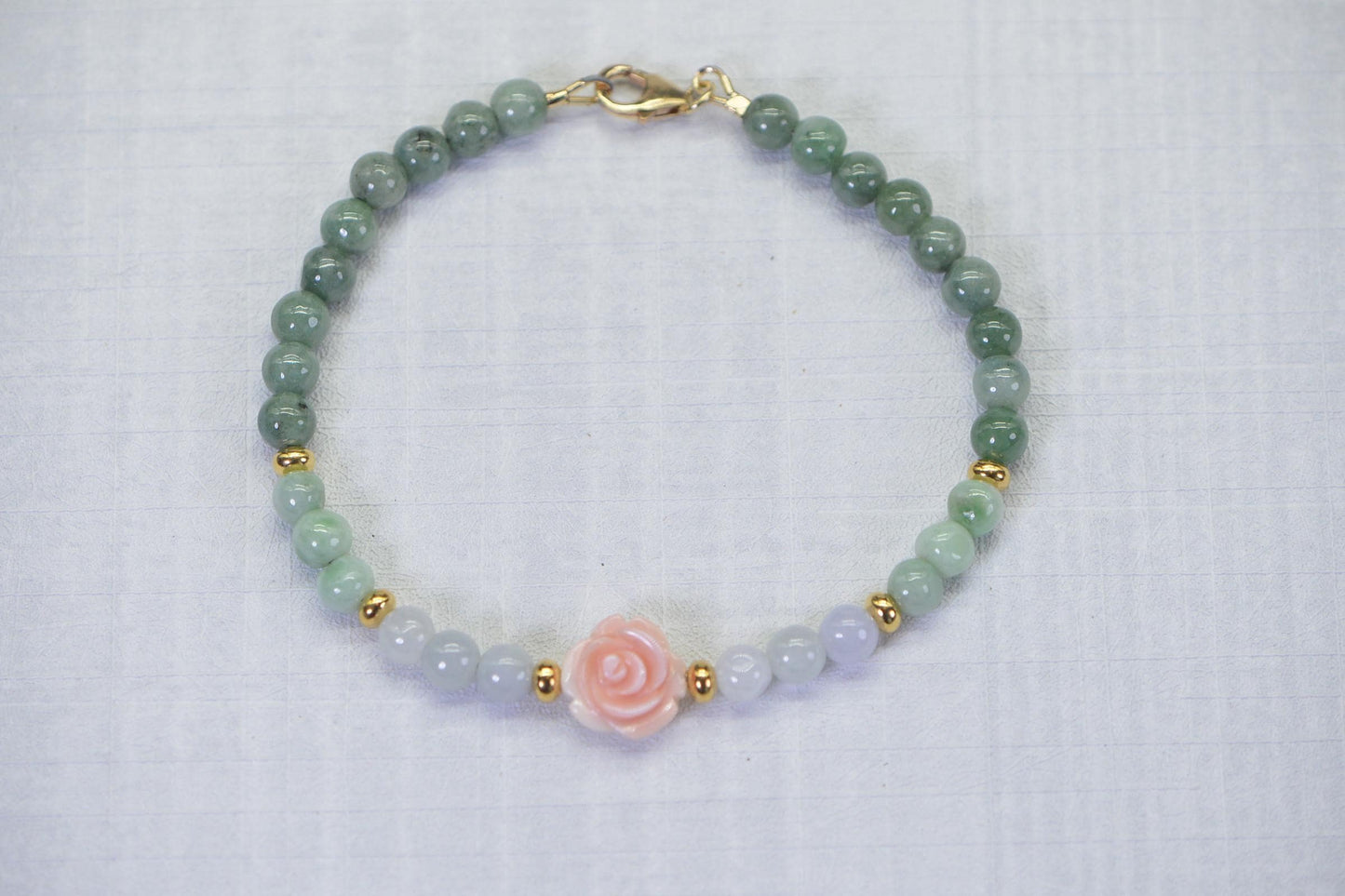Natural Burma Jade Ice Green Multi color 14K Gold Filled Queen Conch Carved Rose