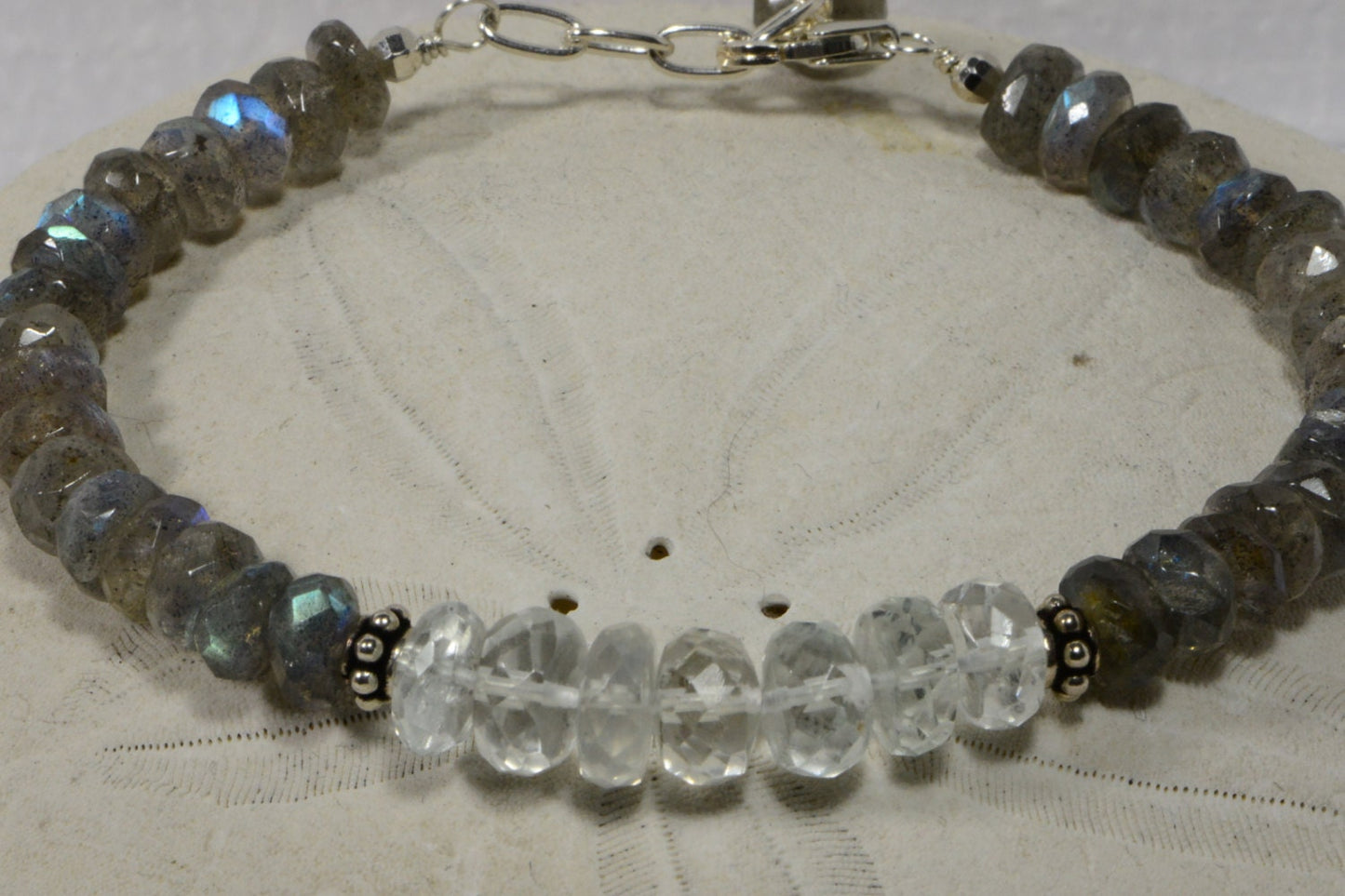 Labradorite Sterling Silver Bracelet, Moonstone Gemstone Bangle, 7.5"