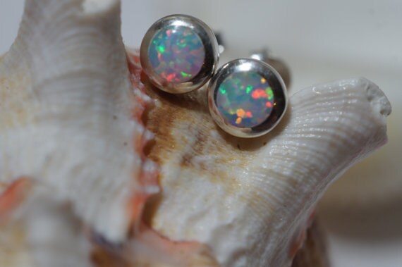 White Opal Stud Earrings, Sterling Silver Posts, Tiny 6mm