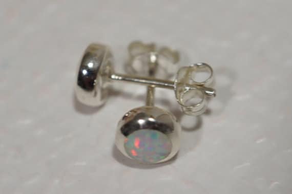 White Opal Stud Earrings, Sterling Silver Posts, Tiny 6mm