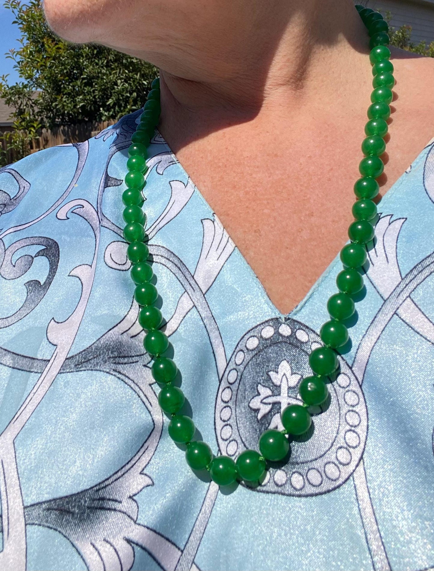 Green Jade Knotted Mala Necklace: Burma Gemstone Beaded Jewelry
