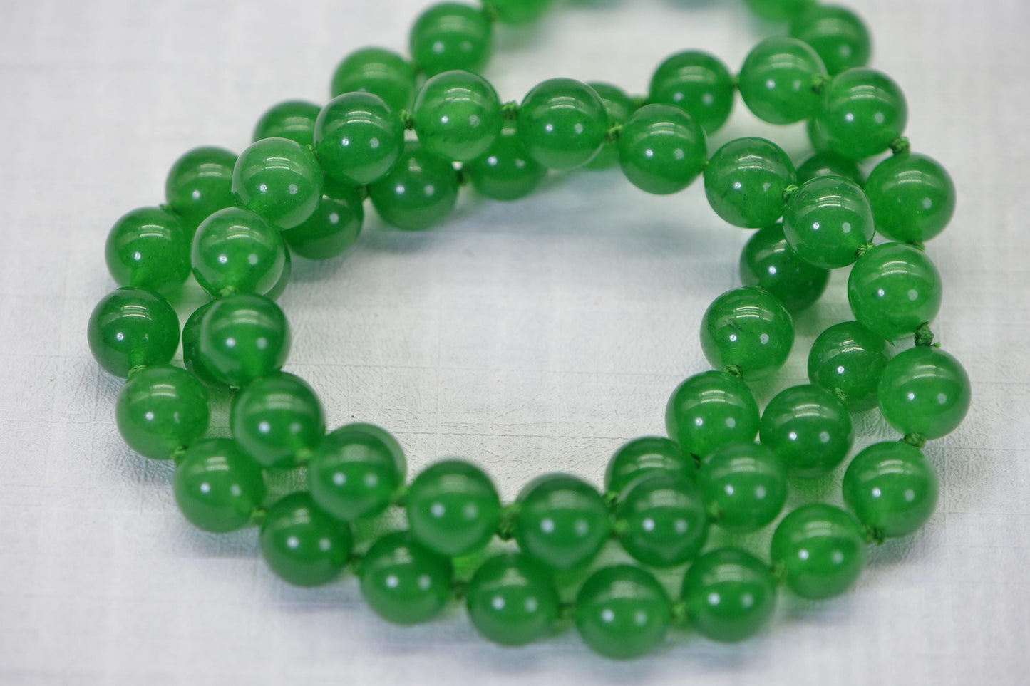Green Jade Knotted Mala Necklace: Burma Gemstone Beaded Jewelry