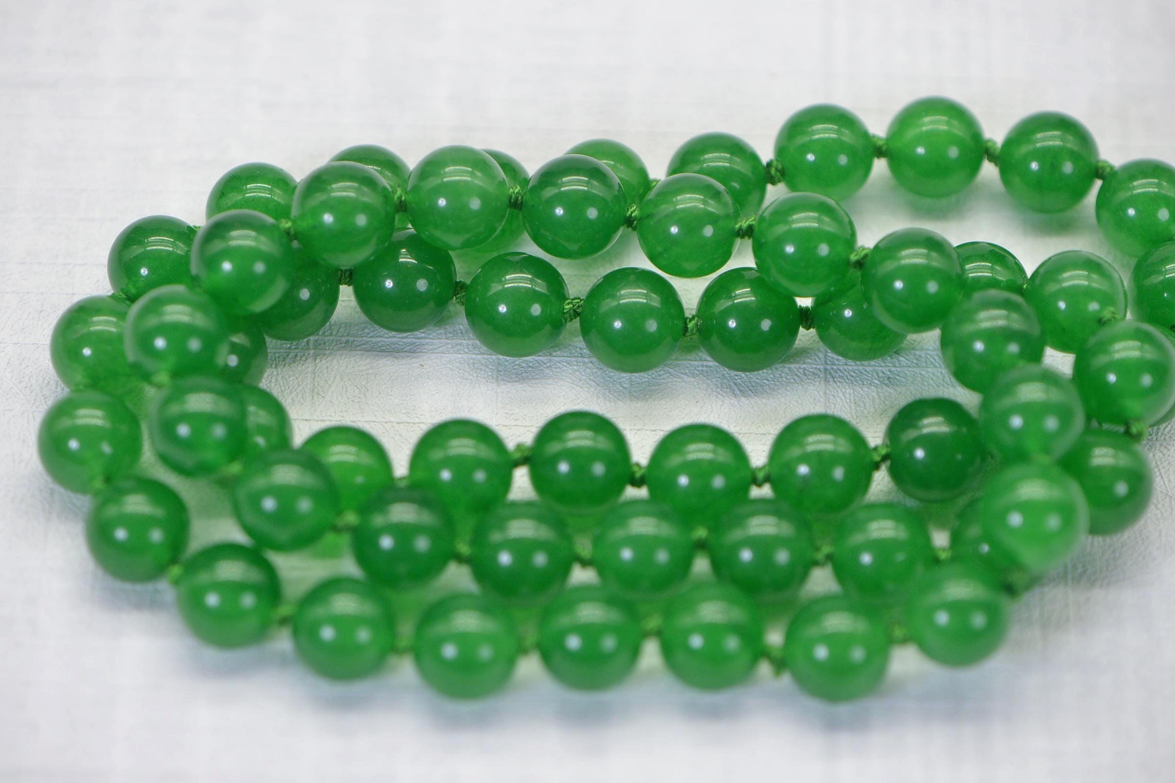 Apple Green Jadeite Knotted Necklace: 10mm Burma Jade, 26 Inch