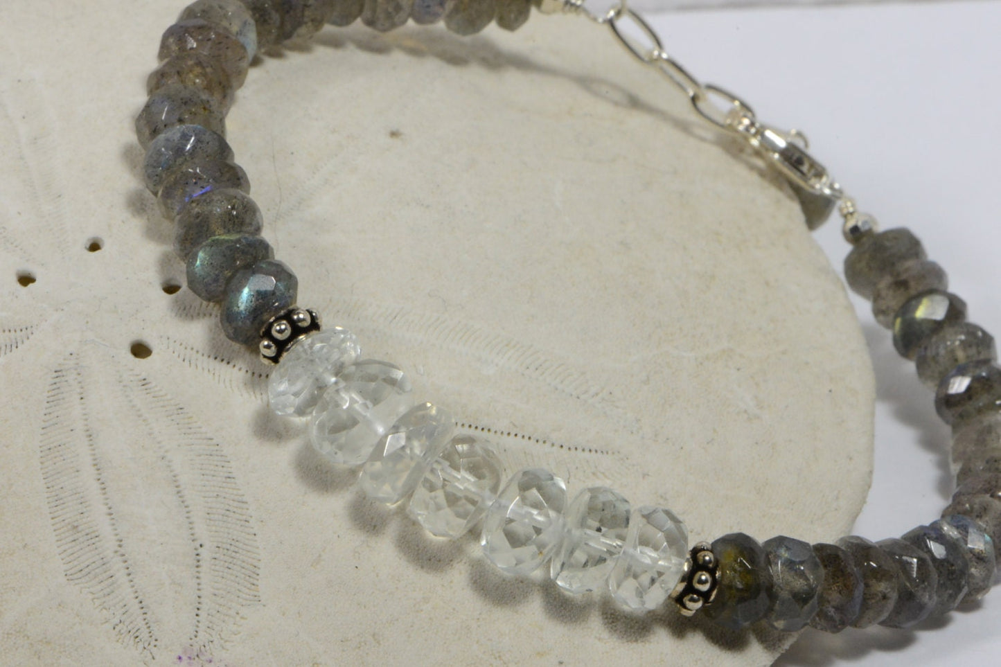 Labradorite Sterling Silver Bracelet, Moonstone Gemstone Bangle, 7.5"