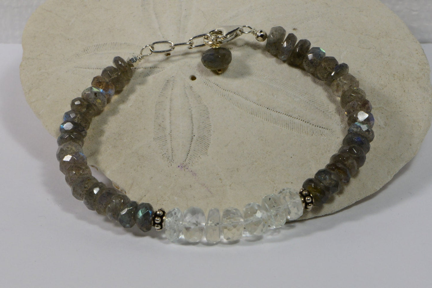 Labradorite Sterling Silver Bracelet, Moonstone Gemstone Bangle, 7.5"