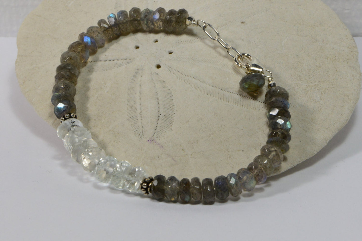 Labradorite Sterling Silver Bracelet, Moonstone Gemstone Bangle, 7.5"