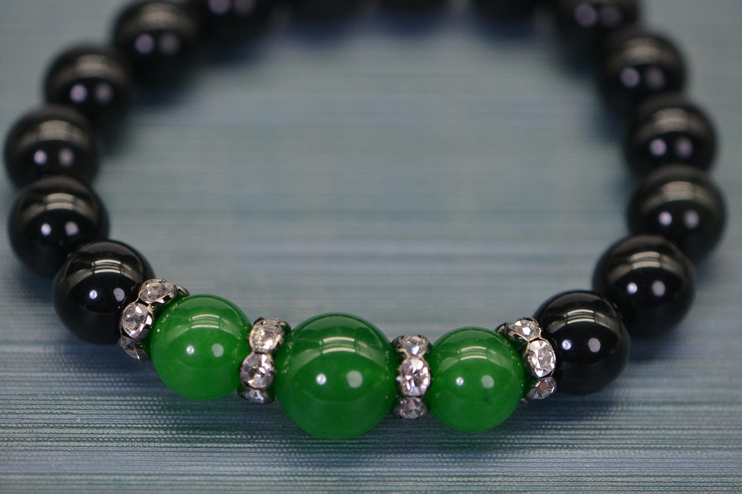 Black Obsidian & Green Jade Bracelet | Crystal Accents, Healing Gemstone