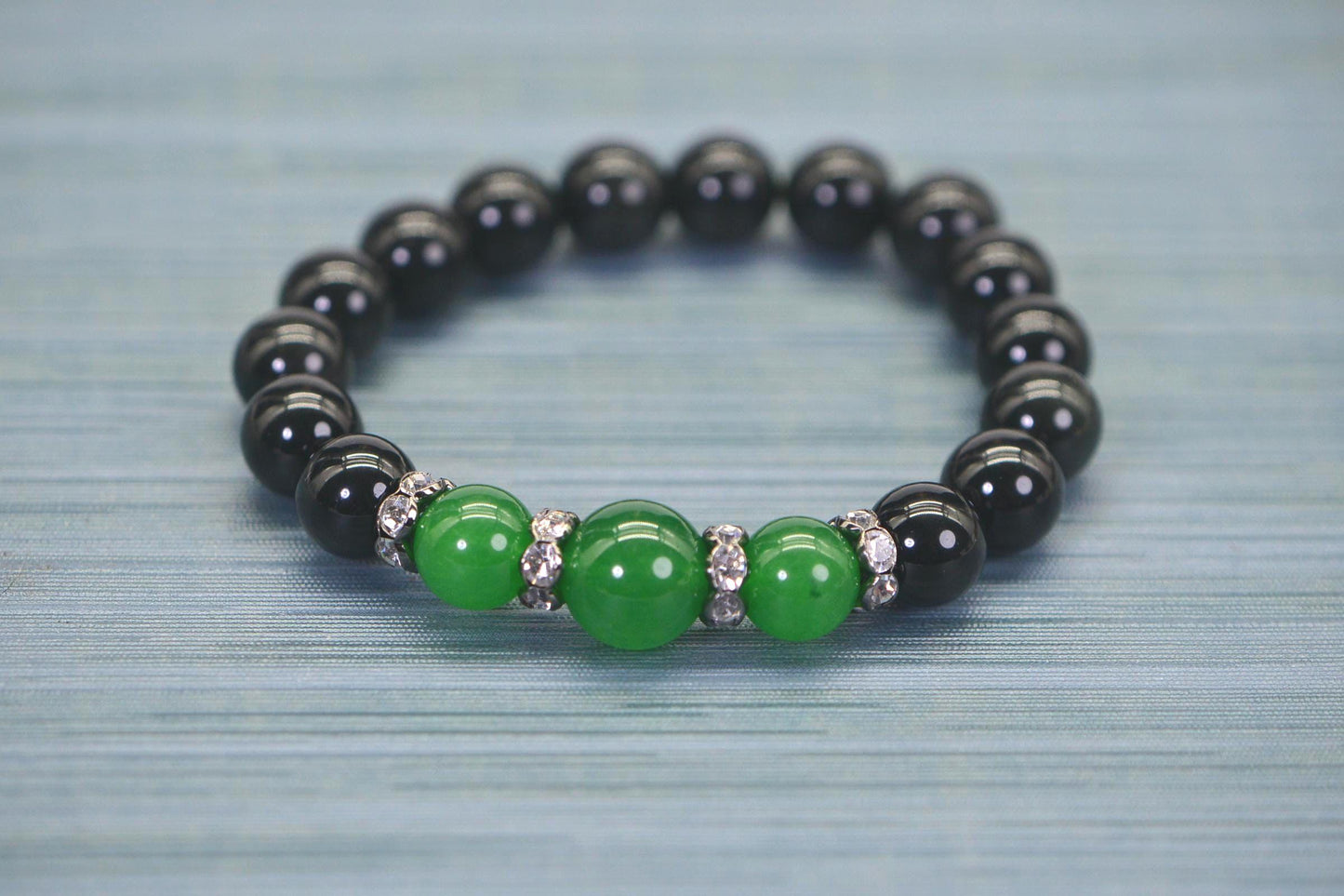 Black Obsidian & Green Jade Bracelet | Crystal Accents, Healing Gemstone