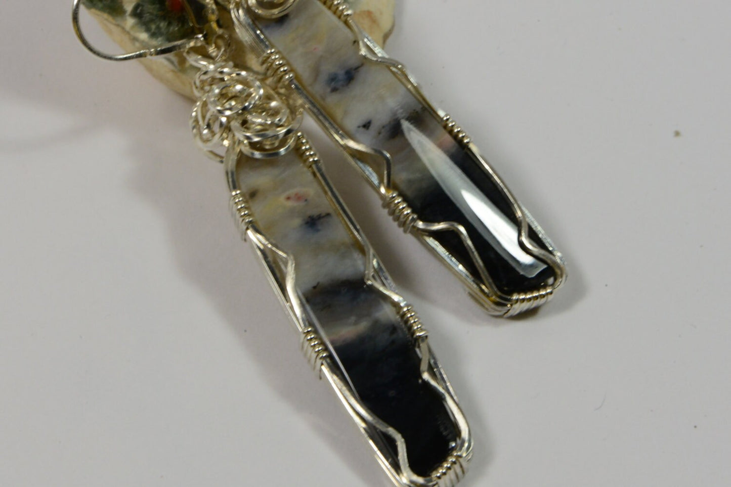 Handmade Sterling Silver Wire Wrapped Agate Drop Earrings