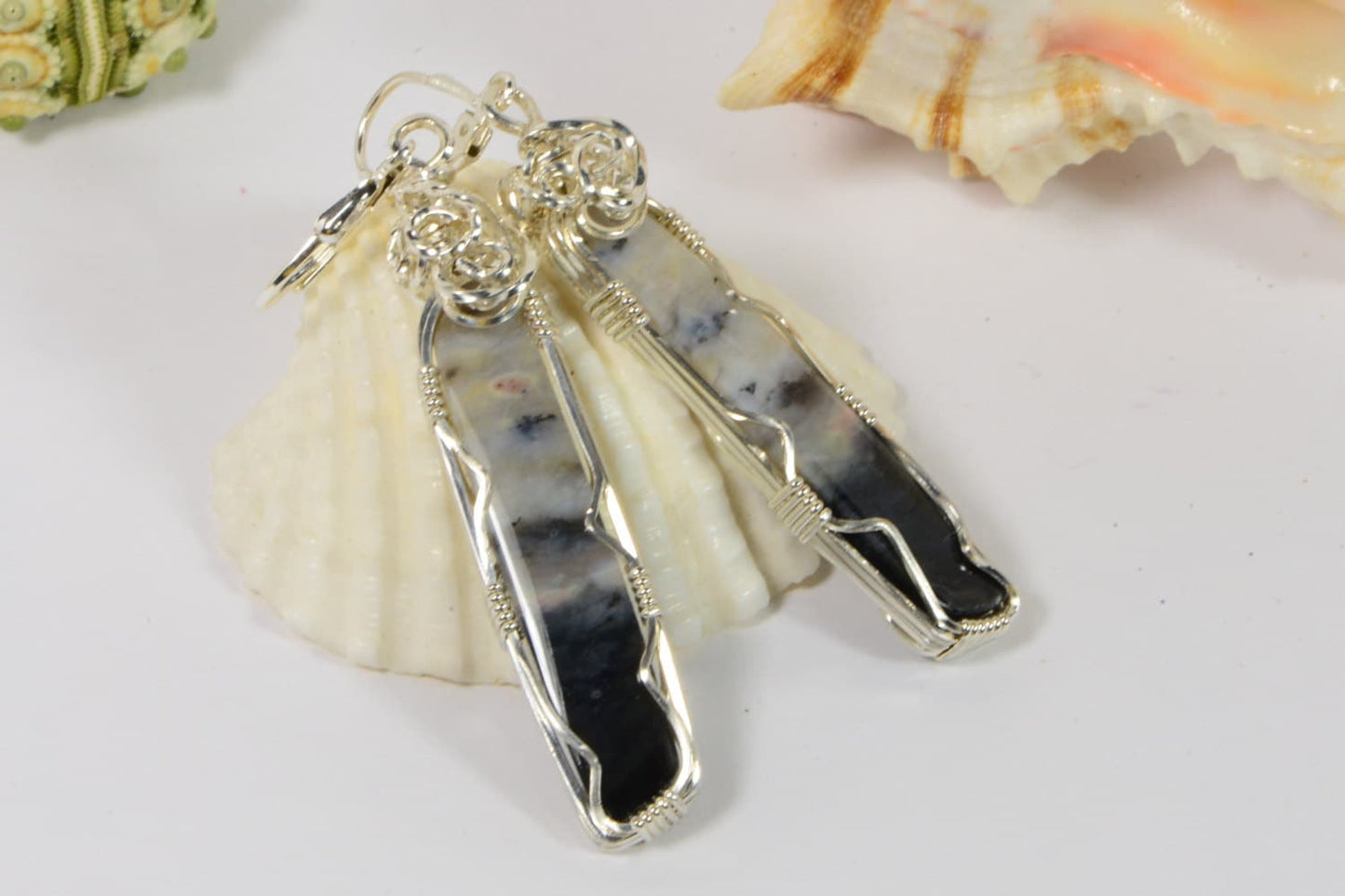Handmade Sterling Silver Wire Wrapped Agate Drop Earrings