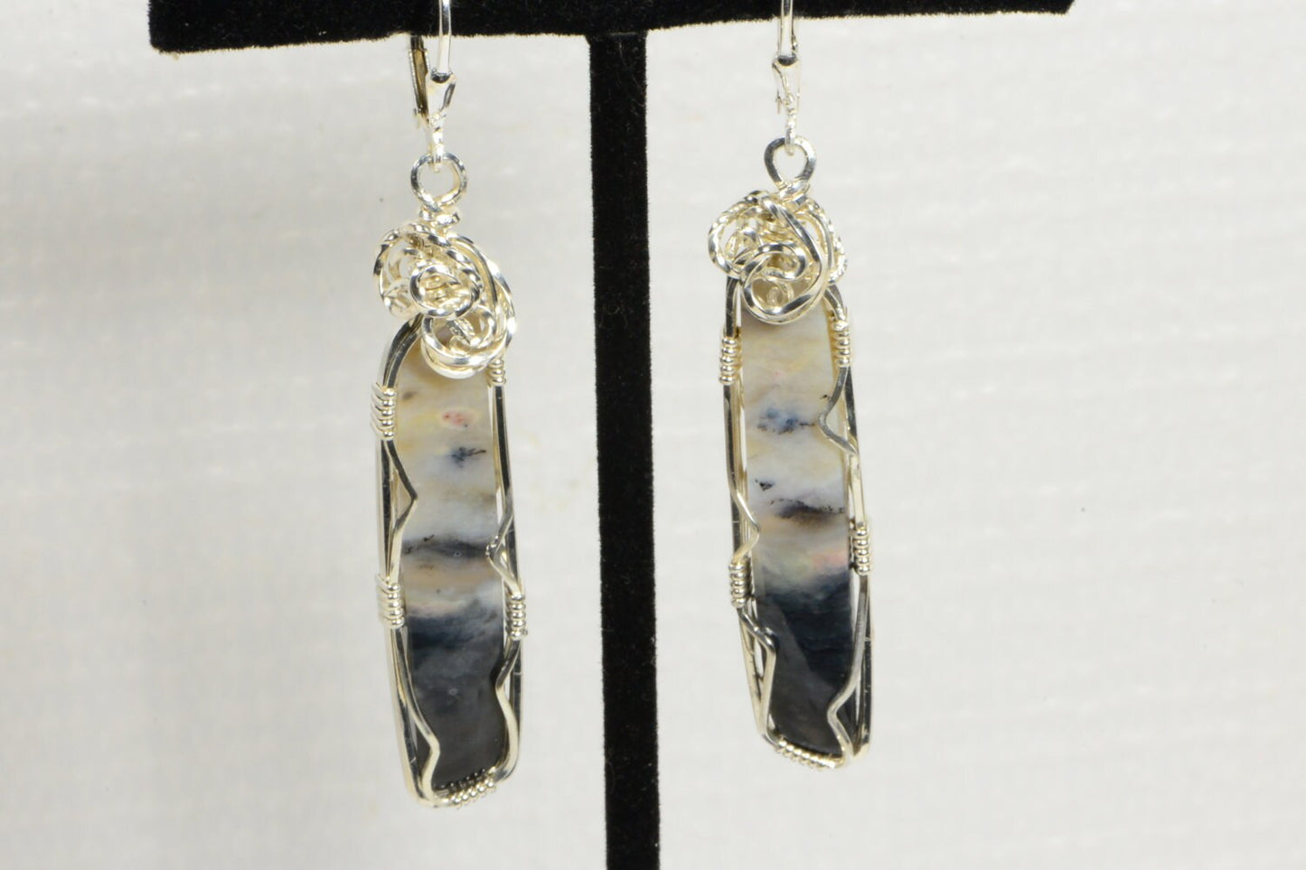 Handmade Sterling Silver Wire Wrapped Agate Drop Earrings