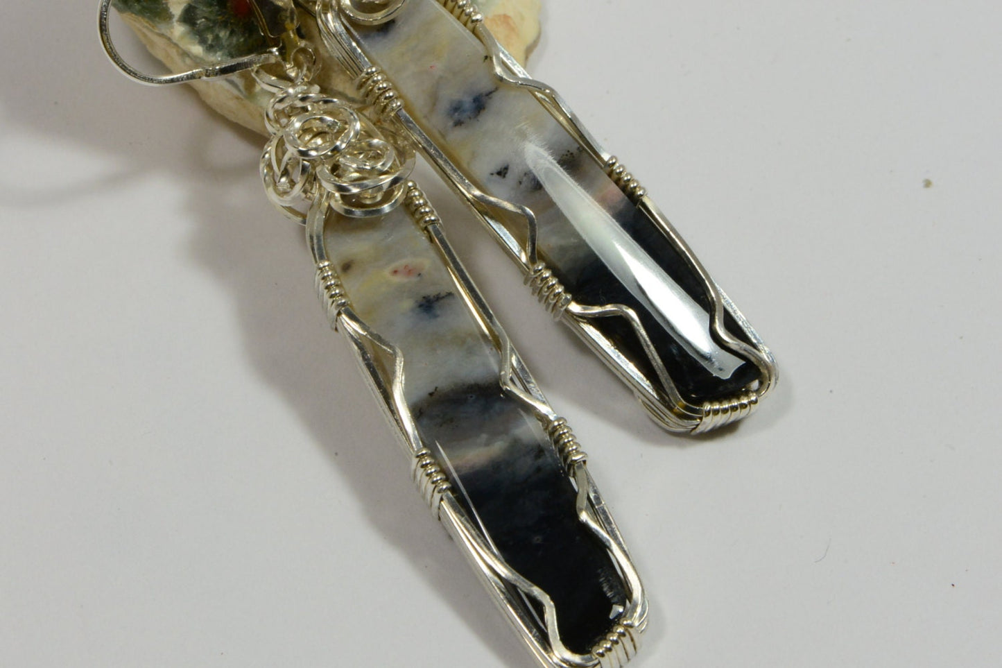 Handmade Sterling Silver Wire Wrapped Agate Drop Earrings