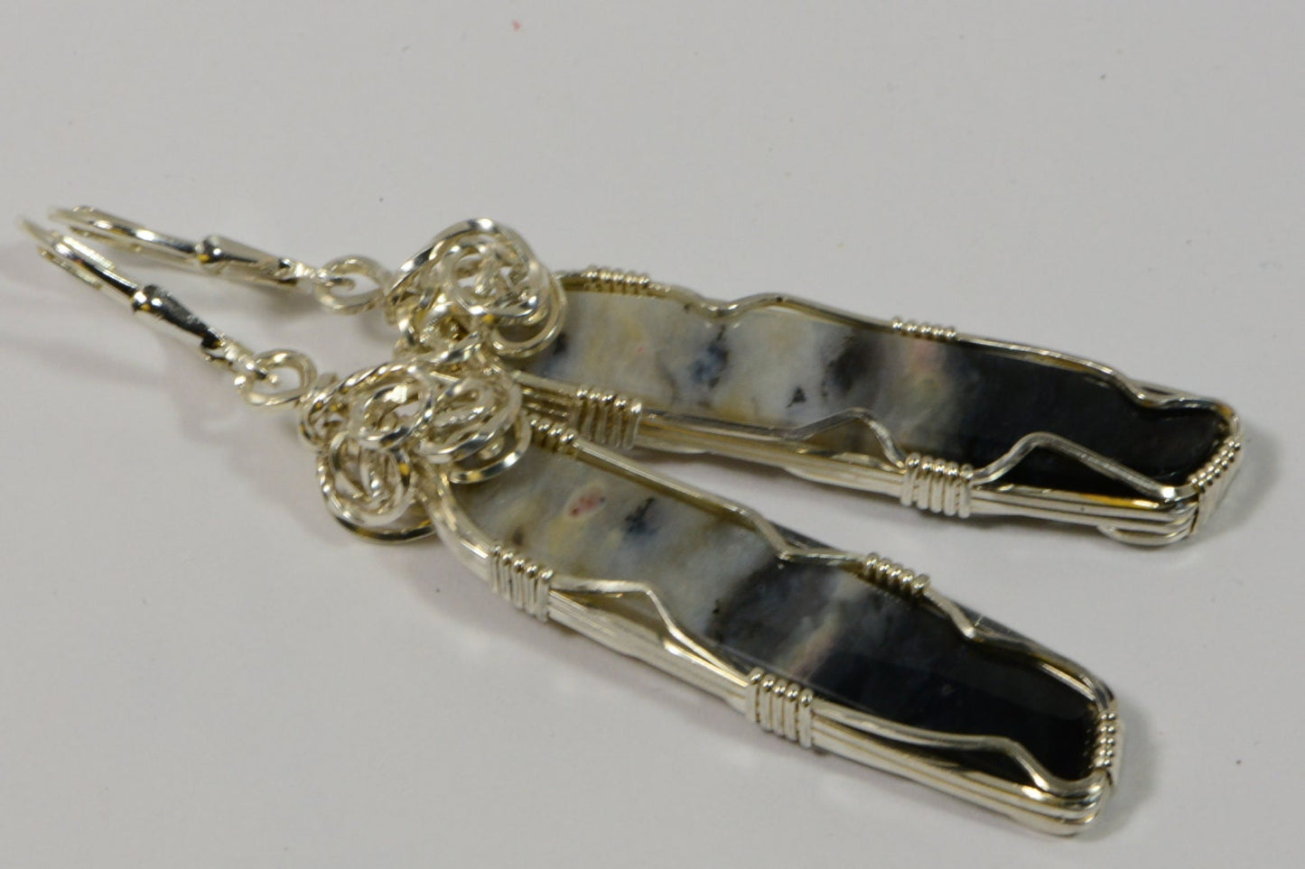Handmade Sterling Silver Wire Wrapped Agate Drop Earrings