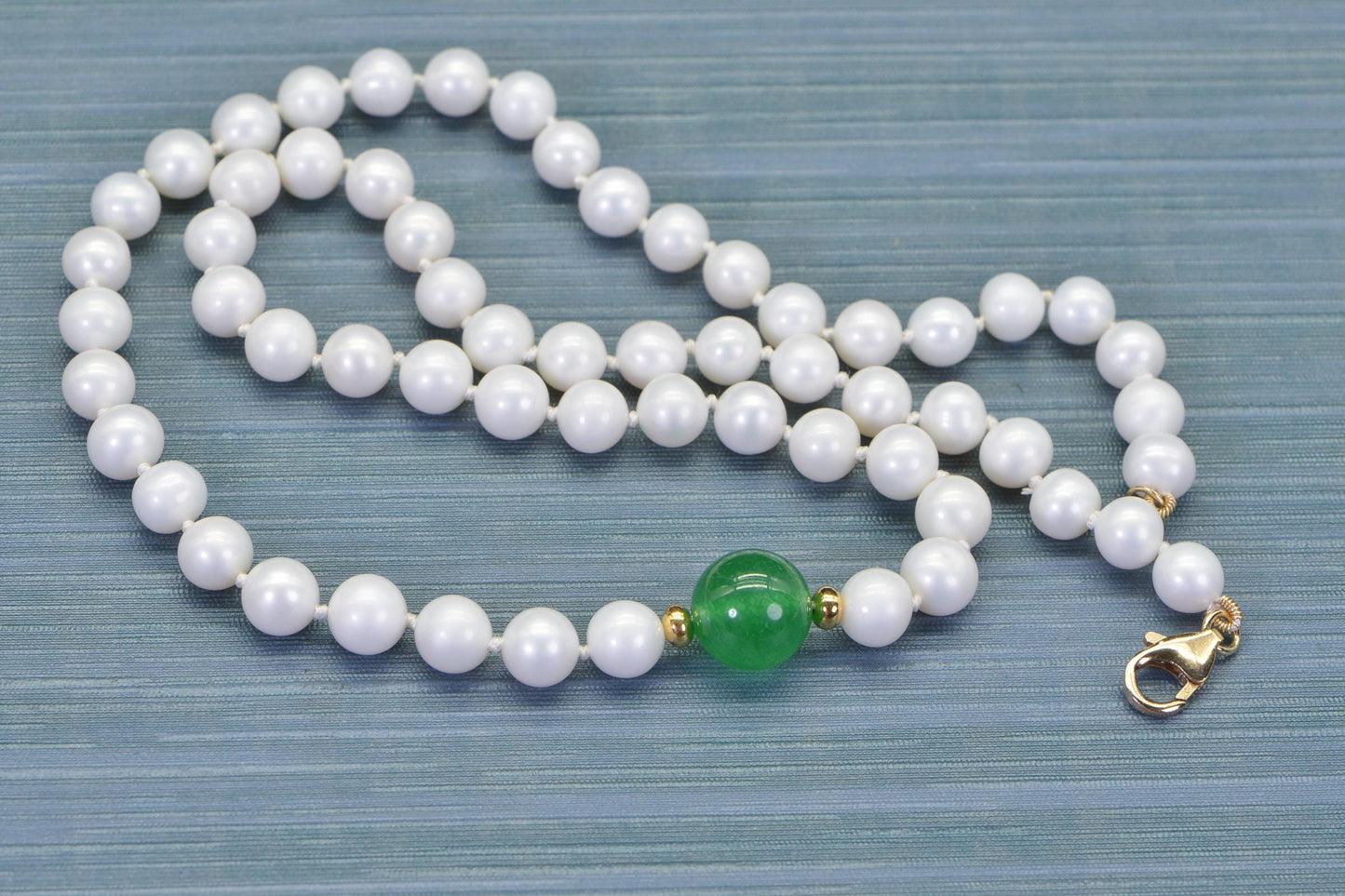 Beaded Pearl Necklace – Green Jade & Freshwater Pearl Choker 14K Gold Filled Gemstone Birthstone Jewelry