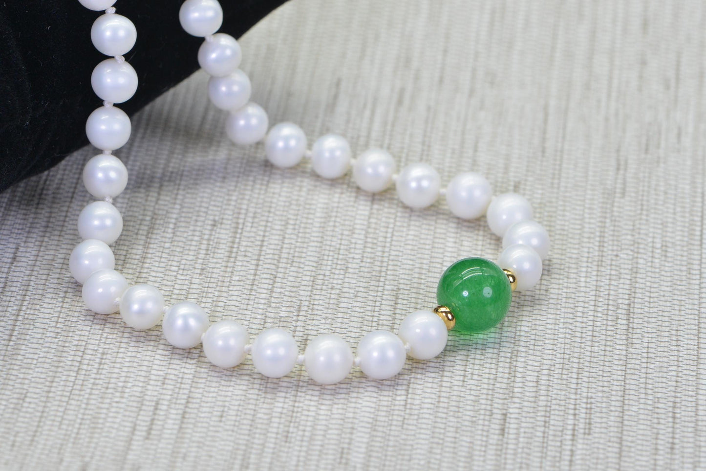 Beaded Pearl Necklace – Green Jade & Freshwater Pearl Choker 14K Gold Filled Gemstone Birthstone Jewelry