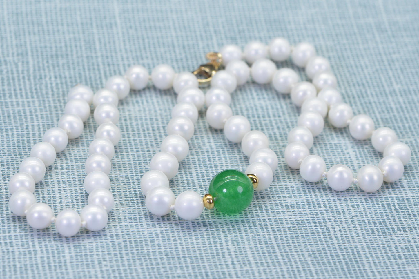 Beaded Pearl Necklace – Green Jade & Freshwater Pearl Choker 14K Gold Filled Gemstone Birthstone Jewelry
