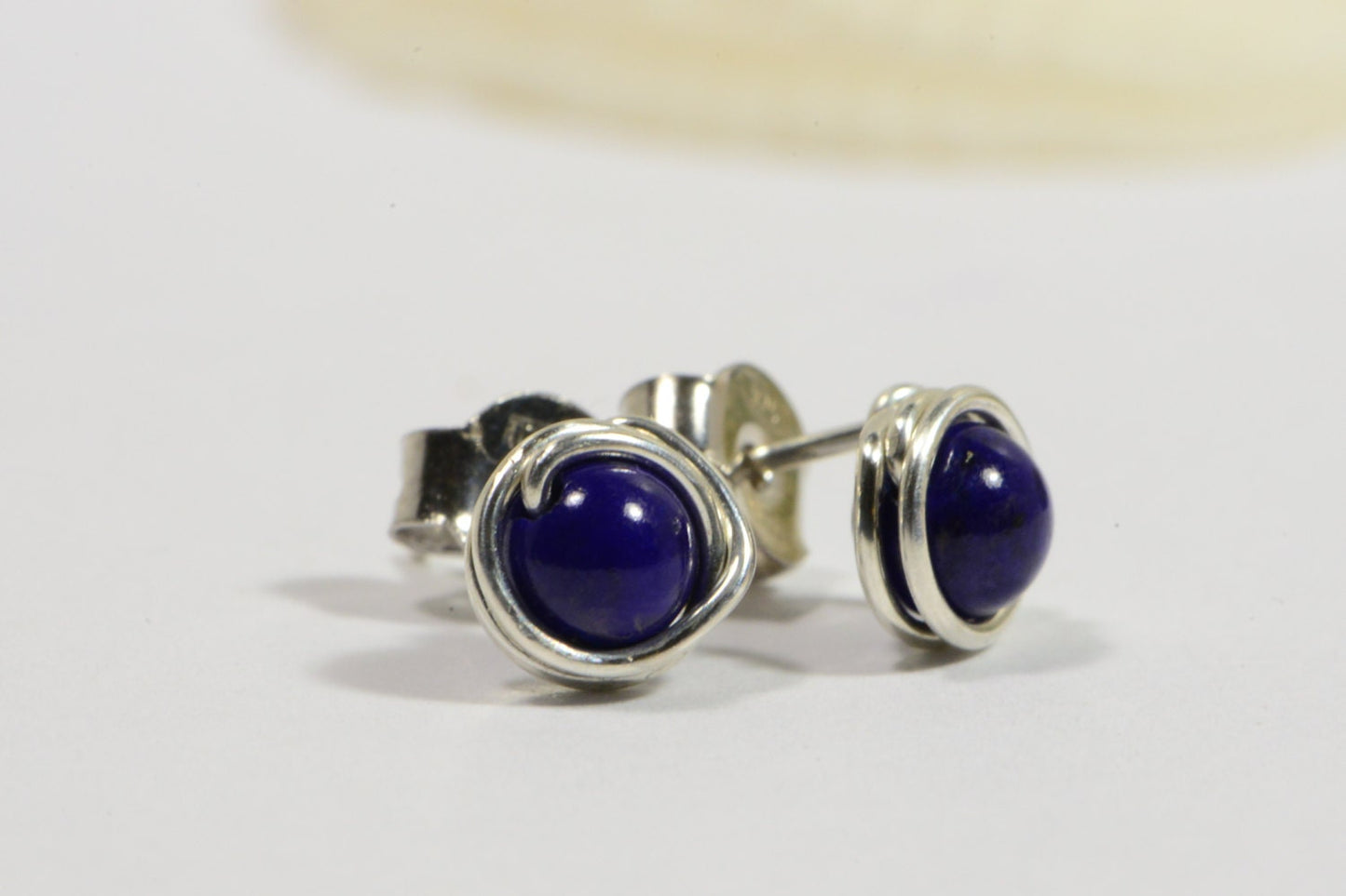 Lapis Lazuli Stud Earrings, Sterling Silver Wire Wrapped Posts
