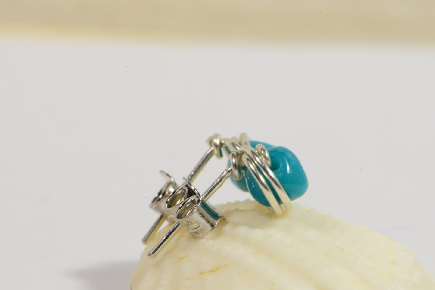 Sleeping Beauty Turquoise Studs, Sterling Silver Wire Wrapped Earrings
